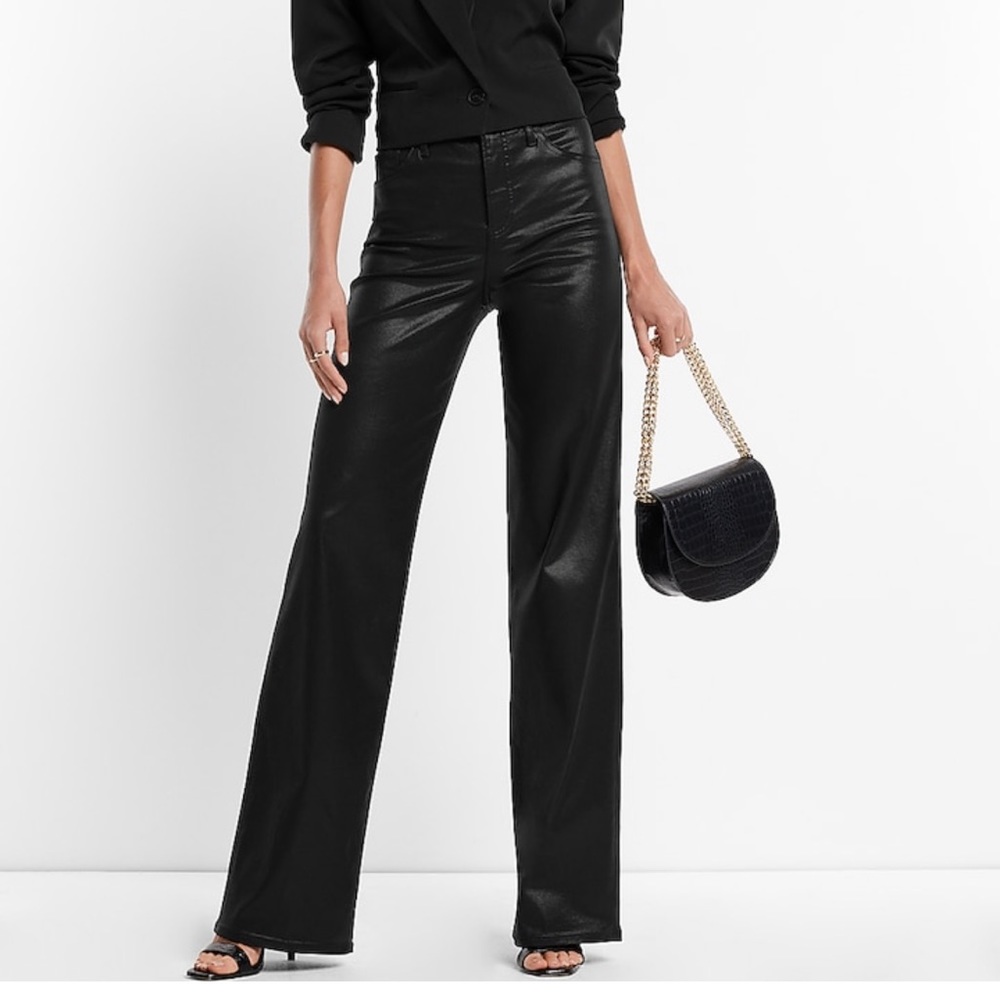 Express High Waisted Coated Wide Leg Jeans